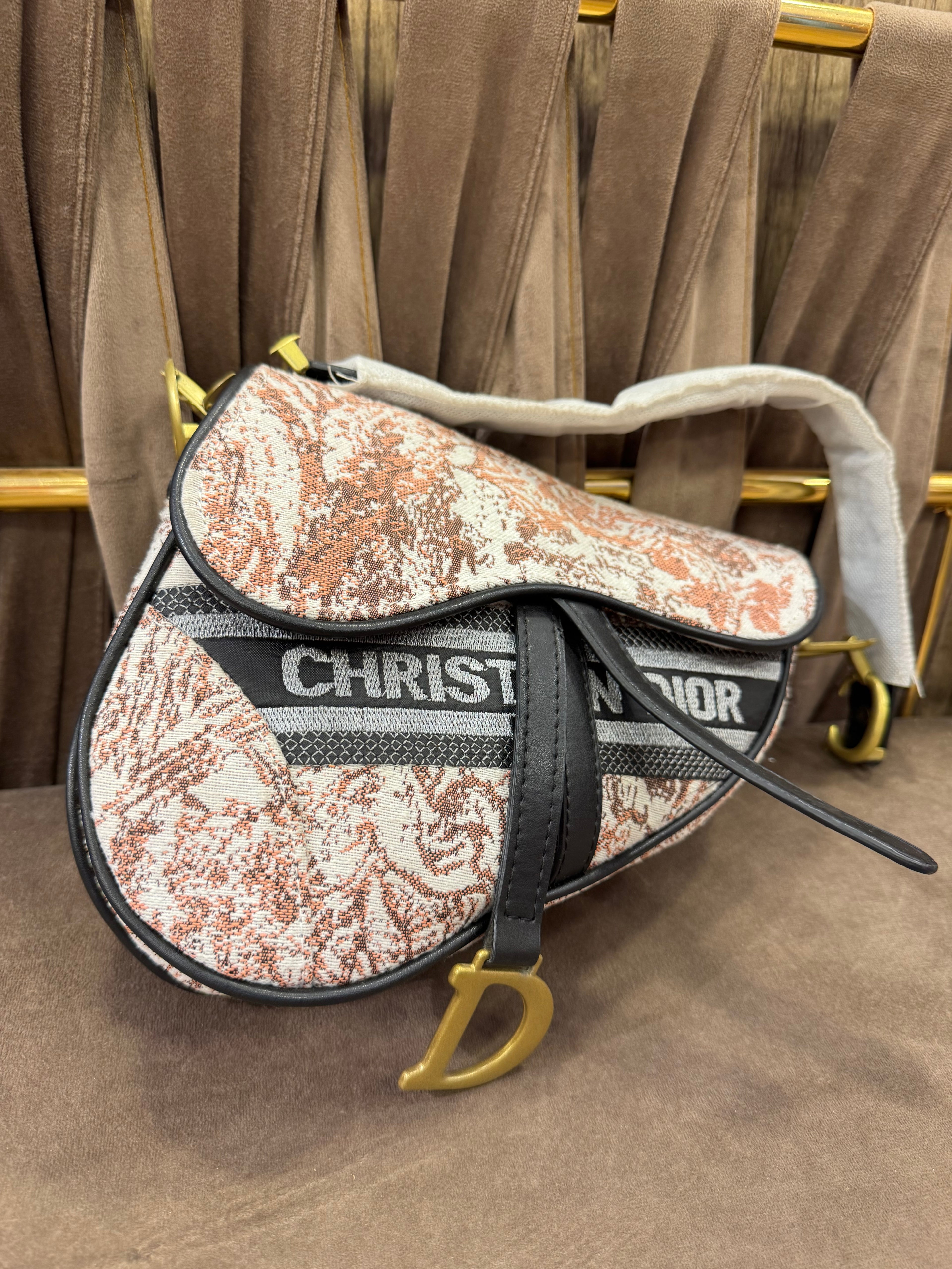 Christian Dior embroidered Toile de Jouy Saddle Bag