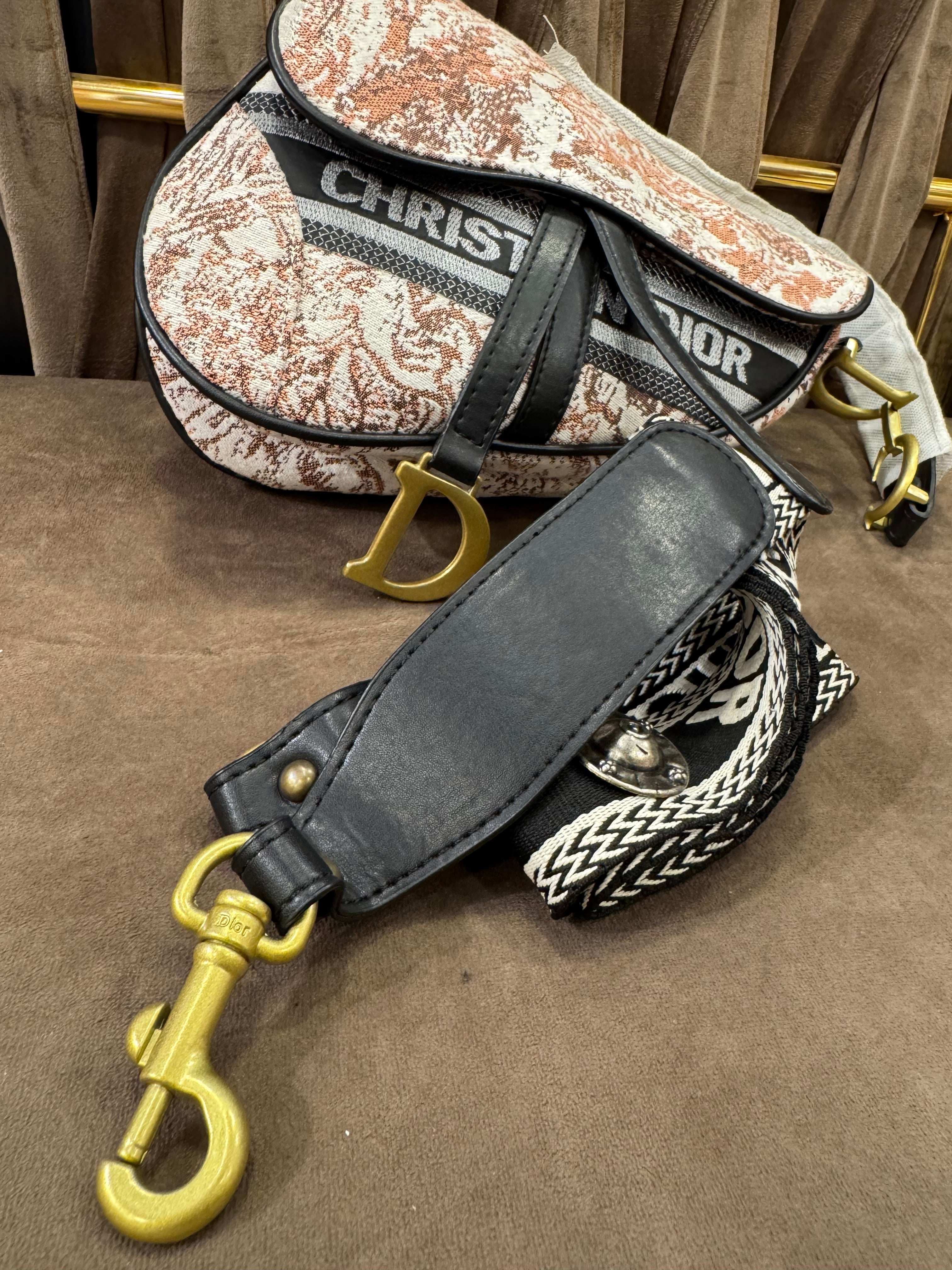 Christian Dior embroidered Toile de Jouy Saddle Bag