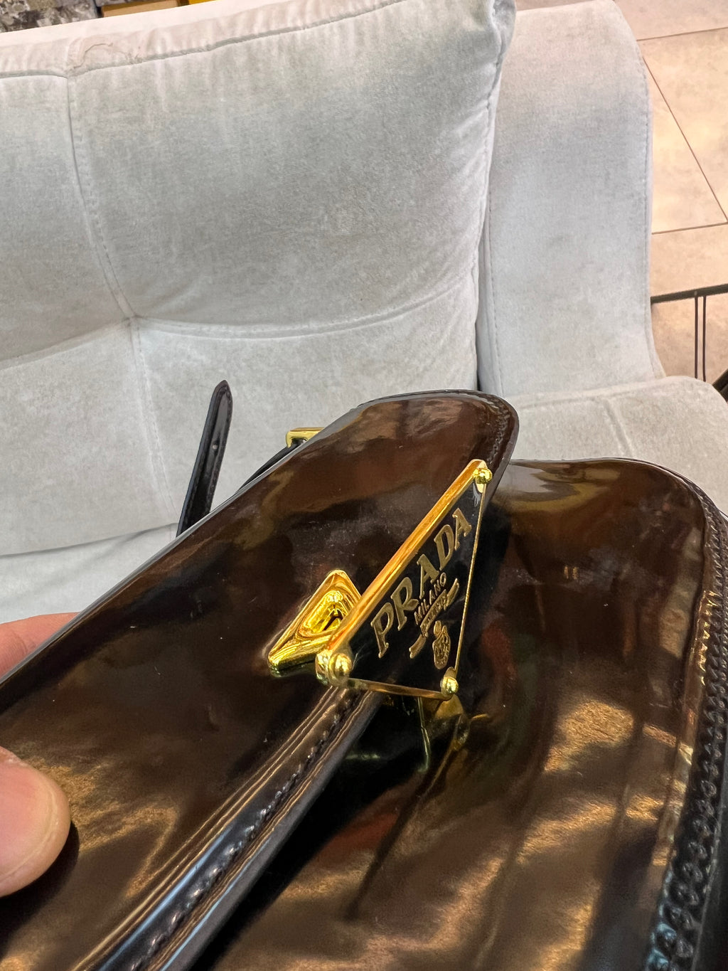 Prada Spazzolato Triangle Flap Shoulder Bag